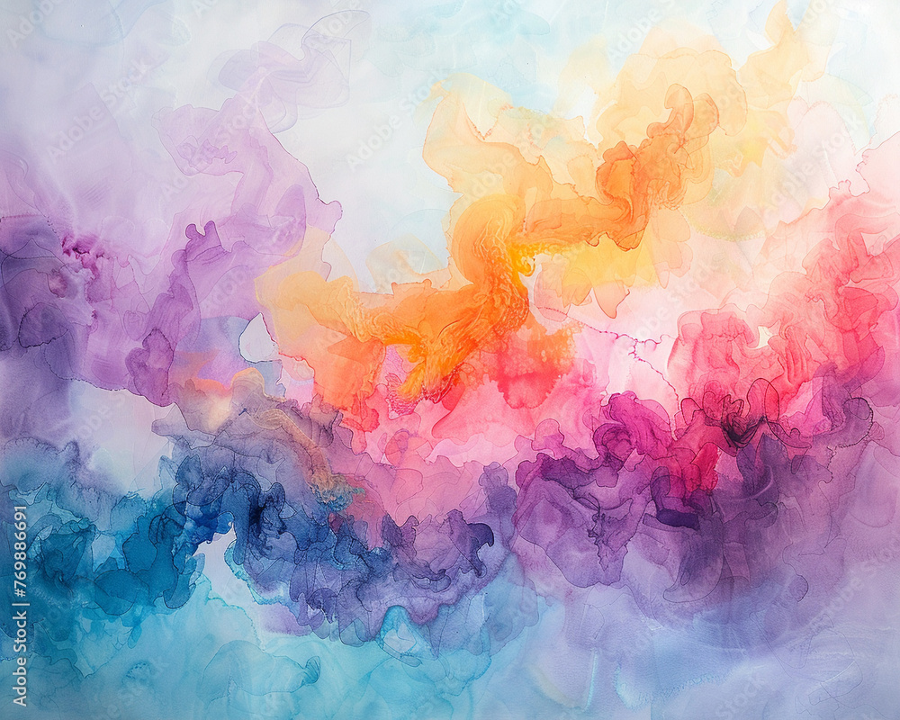A pastel dream in warm vibrancy abstract watercolor and acrylic merge creating a masterpiece of splashes and flow - obrazy, fototapety, plakaty 