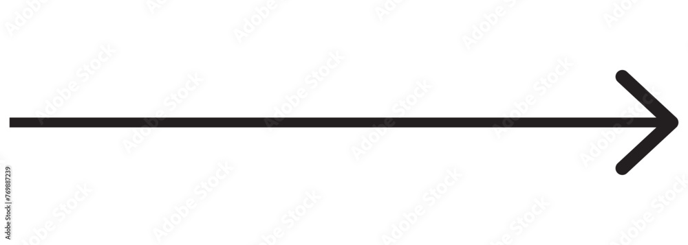 Fototapeta premium Straight long arrow, right thin line, black cursor, horizontal element, thick pointer vector icon isolated on white background. Simple illustration