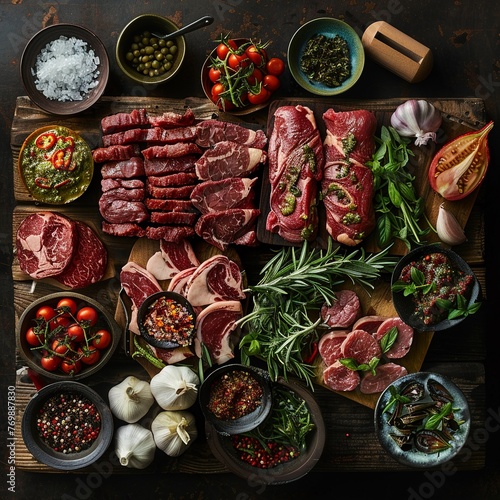 A visually appealing spread featuring a variety of Meat cuts that highlight their unique textures and colors