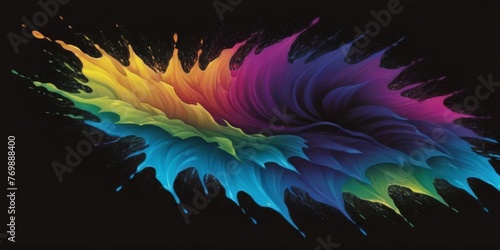  Black background with splattered multicolored waves of paint on one side
