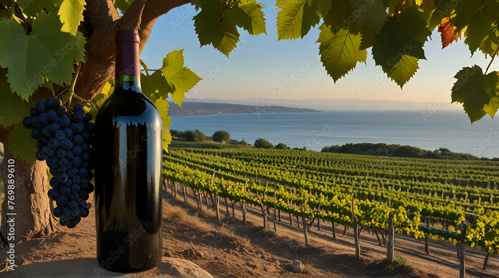 Vineyard by sea and grapevine .Generative AI
 - obrazy, fototapety, plakaty 