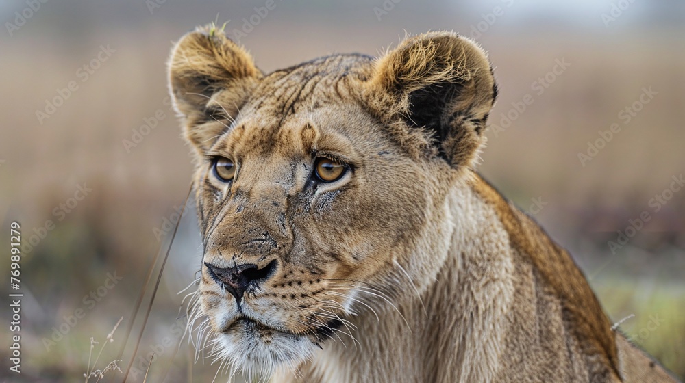 portrait of a lioness in the wild