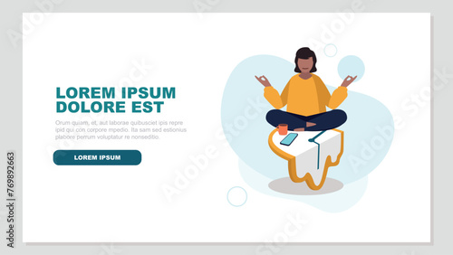 Adobe IllusVektor-Illustration einer Frau, deren Work-Life-Balance entspannt und ausgeglichen ist - Business-Konzepttrator Artwork