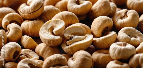  A cluster of cashews arranged on top of a mound of cashews