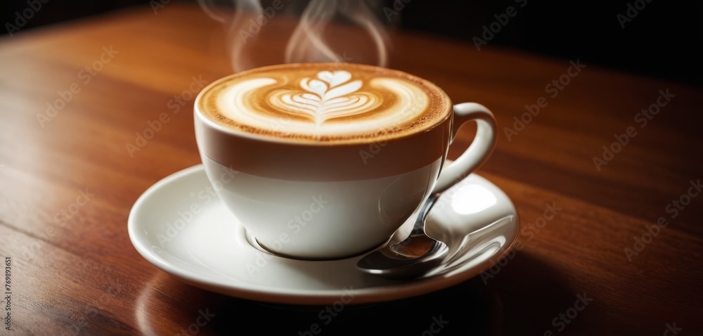   A cappuccino in a cup with steaming milk