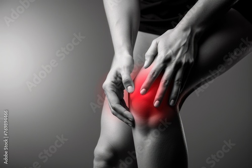 human knee pain red area on blank background. ai generative