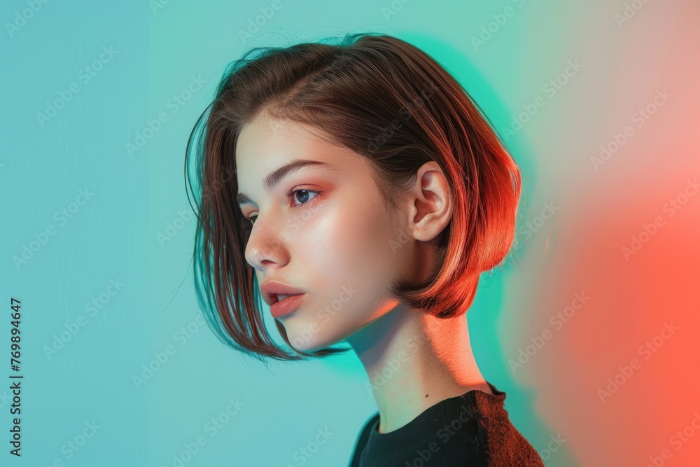 portrait young fashion model woman attractive appearance after stylist salon haircut. ai generative portrait young fashion model woman attractive appearance after stylist salon haircut. ai generative