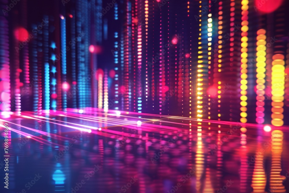 Abstract background with equalizer effect. Neon lights. Sound wave solid background. ai generative