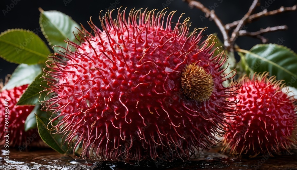 a cluster of fruits on a table surrounded by water droplets a cluster of fruits on a table surrounded by water droplets