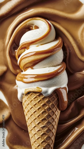 Caramel and vanilla ice cream cone