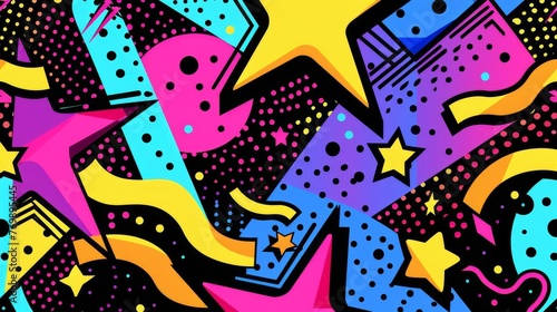 Abstract psychedelic pop art pattern, retro 90s style. Crazy colorful comics background illustration, vector graphics