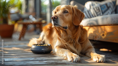 Dog Resting Beside Bowl of Food