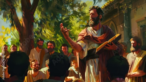 Apostle Paul Preaching the Gospel in Ancient Greece and Turkey, Biblical Illustration, Digital Painting photo
