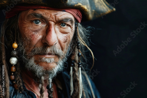 old fashioned caribean pirate with long hair