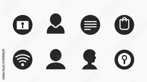 Black Login and Logout Icon Buttons, User Account Access Symbols, Vector Silhouette Graphics