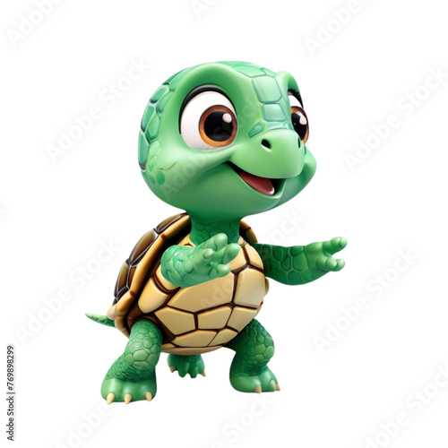 3d rendering of cartoon turtle on Isolated transparent background png. generated with AI