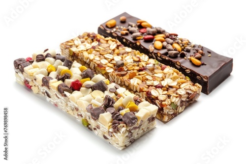 energy snack bars healthy diet nutrition Isolated on solid white background