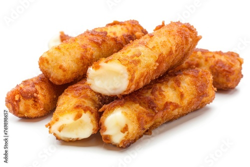 mozzarella sticks isolated on white background, cripsy delicious tasty fried on solid white background