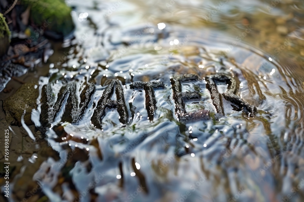 The word WATER shape water in a river in nature The word WATER shape water in a river in nature