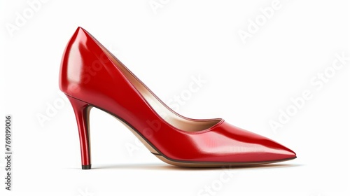 Classic Red Leather High Heels, Elegant Women's Shoes Isolated on White, Digital Illustration