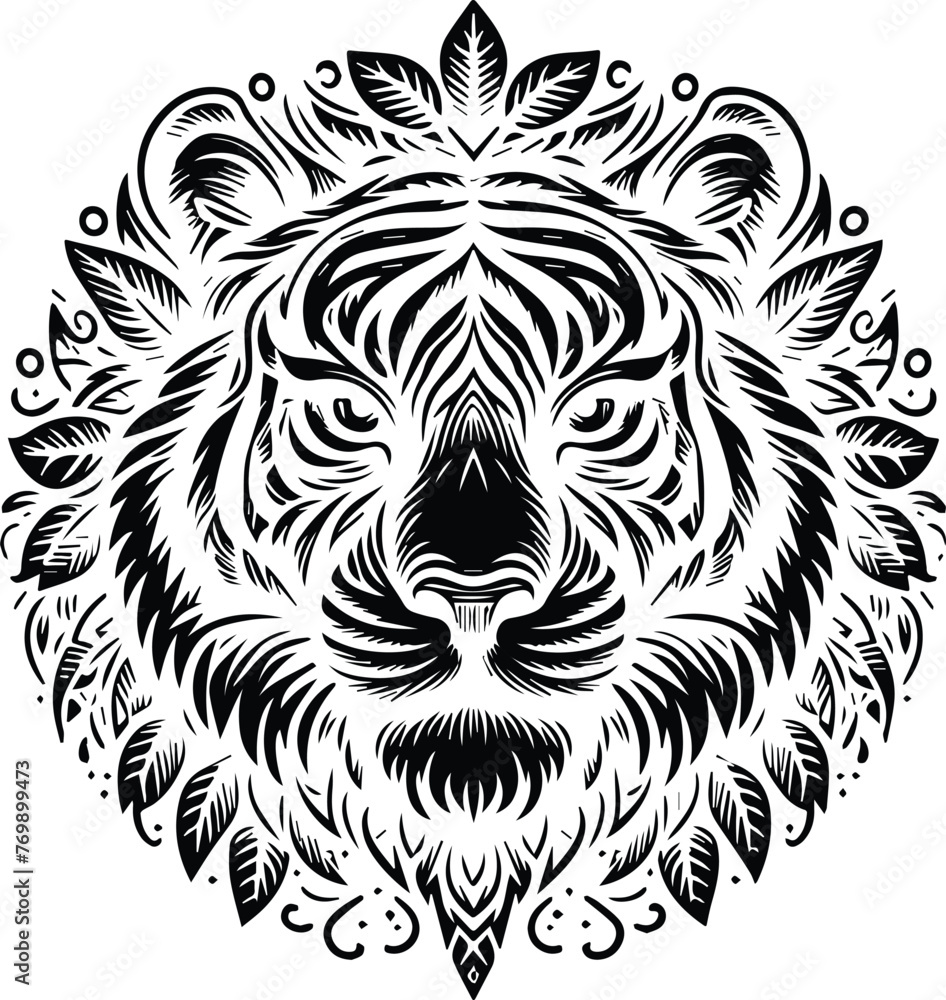 tiger head silhouette design color black. and white background 