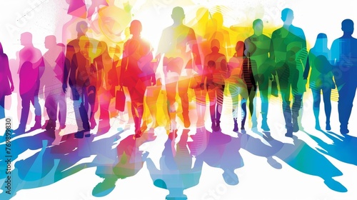 Crowded Colorful People Silhouettes, Abstract Illustration of Social Diversity photo