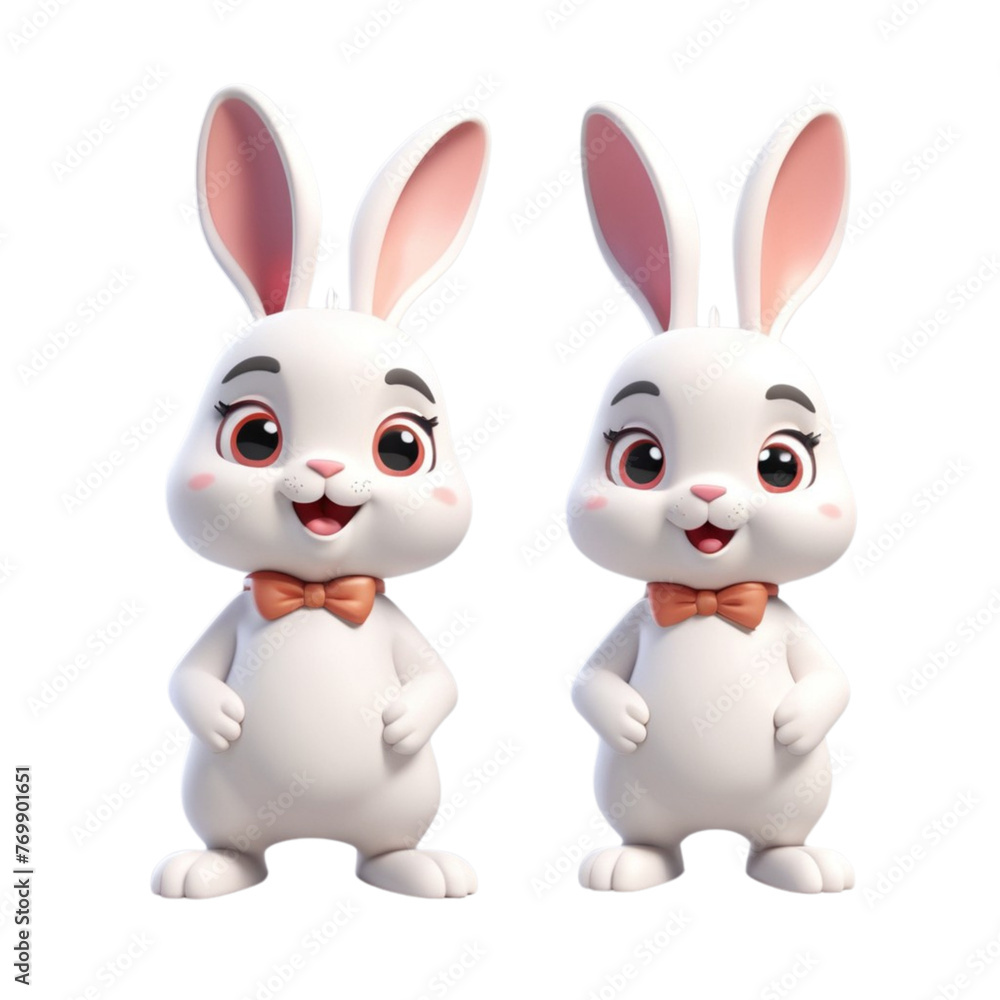 Fototapeta premium 3d rendering of cartoon rabbit on Isolated transparent background png. generated with AI