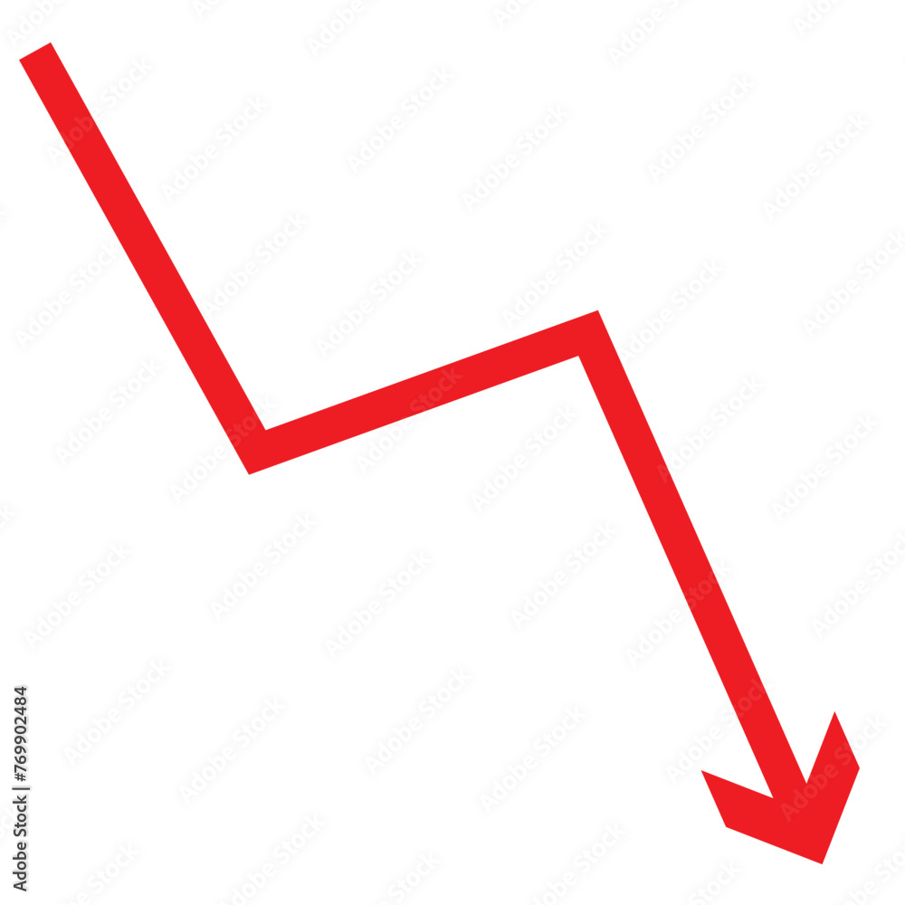 Red 3d arrow going down stock icon on white background. Bankruptcy, financial market crash icon for your web site design, logo, app, UI. graph chart downtrend symbo .chart going down sign. Vector Form Red 3d arrow going down stock icon on white background. Bankruptcy, financial market crash icon for your web site design, logo, app, UI. graph chart downtrend symbo .chart going down sign. Vector Form