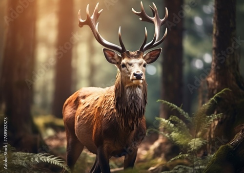 Beautiful deer in the forest, natural background  © robfolio