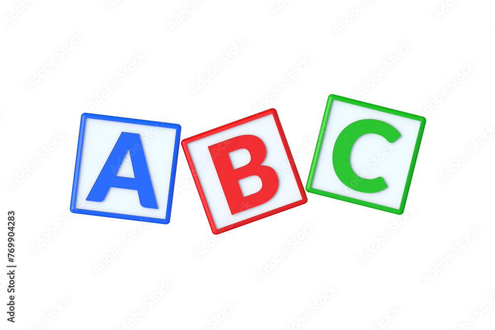 Row of ABC blocks isolated on white background. 3d render Row of ABC blocks isolated on white background. 3d render