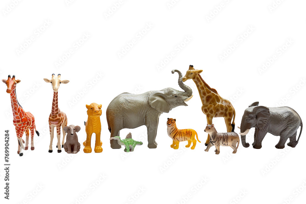 Toy zoo animals on transparent background