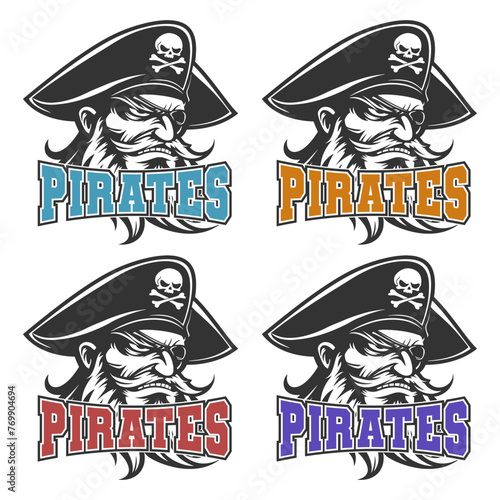 Pirates Illustration Clip Art Design Shape. Mascot Silhouette Icon Vector.	