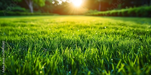 Lush and Inviting Outdoor Space: Vibrant Green Grass Field with Neatly Trimmed Lawn. Concept Green Grass Field, Outdoor Setting, Neat Lawn, Lush Surroundings, Inviting Atmosphere