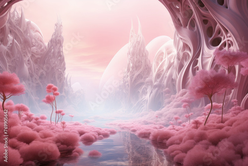 3D abstract background with surreal landscapes and dreamlike elements
