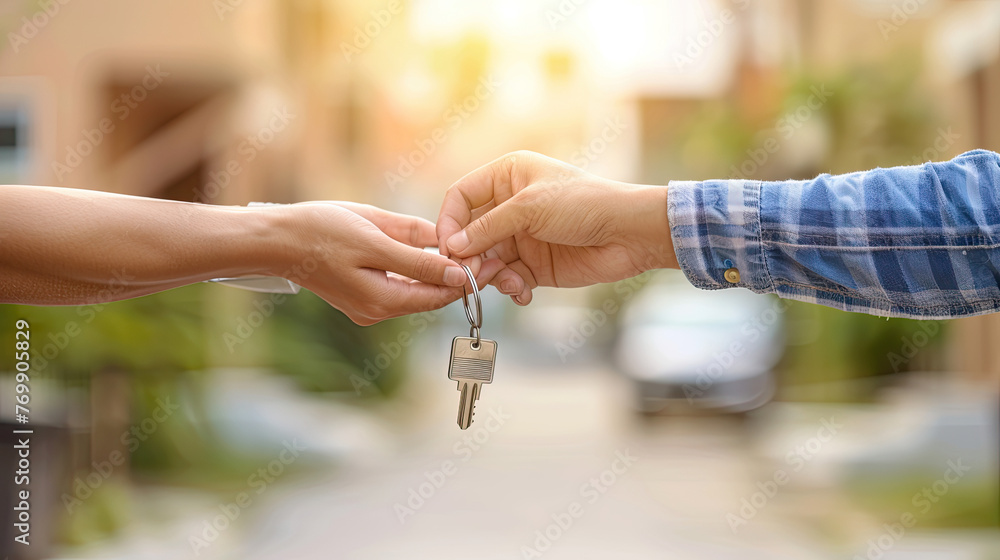 Fototapeta premium Real estate concept - Handing Over the Keys to a New Home
