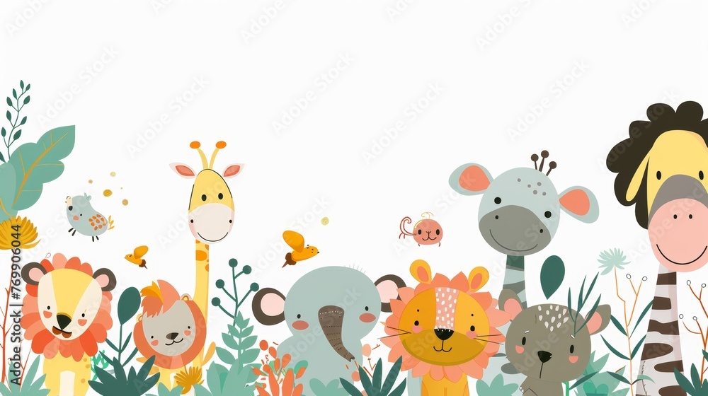 Naklejka premium Illustration with cute cartoon animals on a white background, in the style of dots