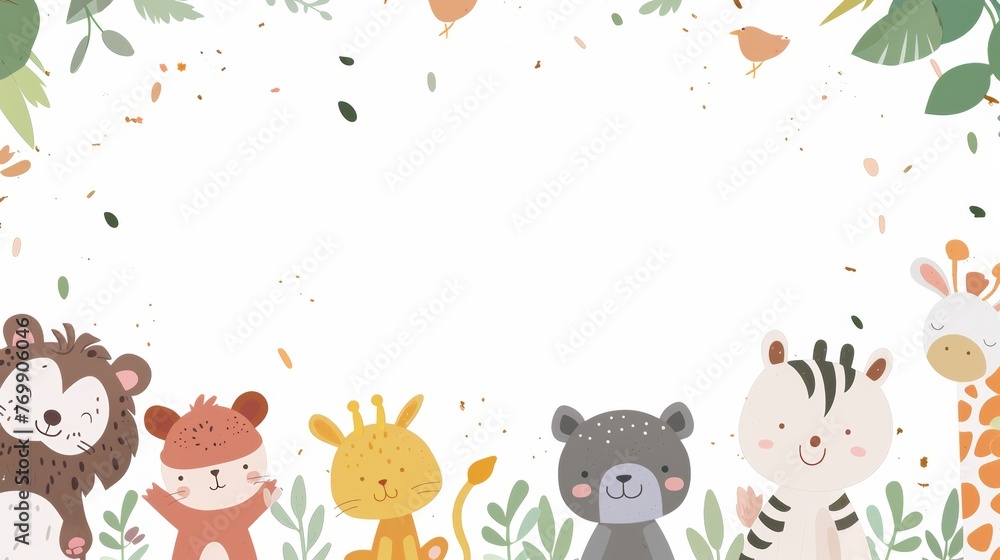 Illustration with cute cartoon animals on a white background, in the style of dots Illustration with cute cartoon animals on a white background, in the style of dots
