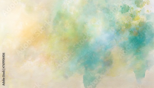 blue green watercolor paint splash or blotch background with fringe bleed wash and bloom design blobs of paint and old vintage watercolor paper texture grain