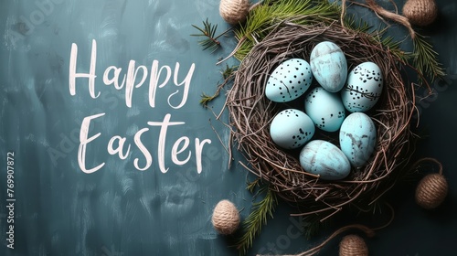 Festive Easter Nest with Blue Eggs