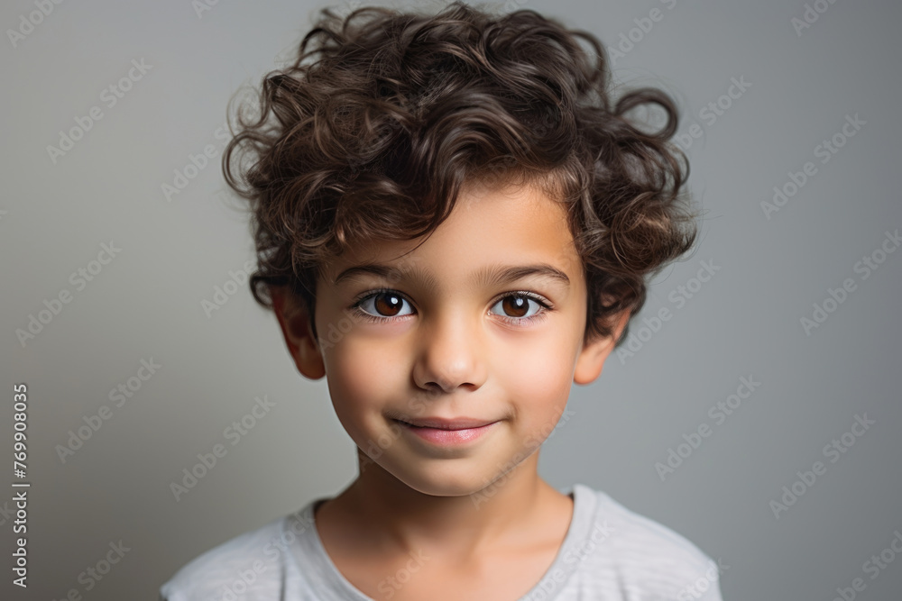 Portrait of a charming boy with black curly hair Portrait of a charming boy with black curly hair