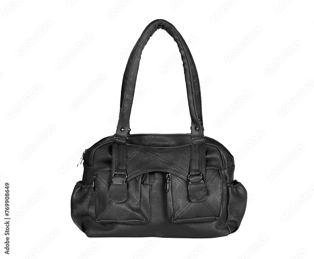 Fototapeta premium Chic and trendy ladies handbag, elegantly showcased against a pristine white backdrop for maximum allure.