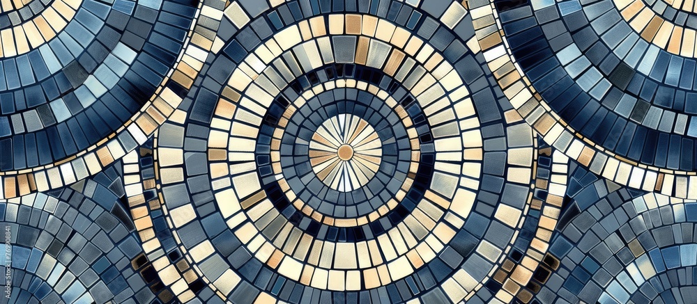 Abstract circular mosaic pattern in hand-drawn style for fabric and print design.