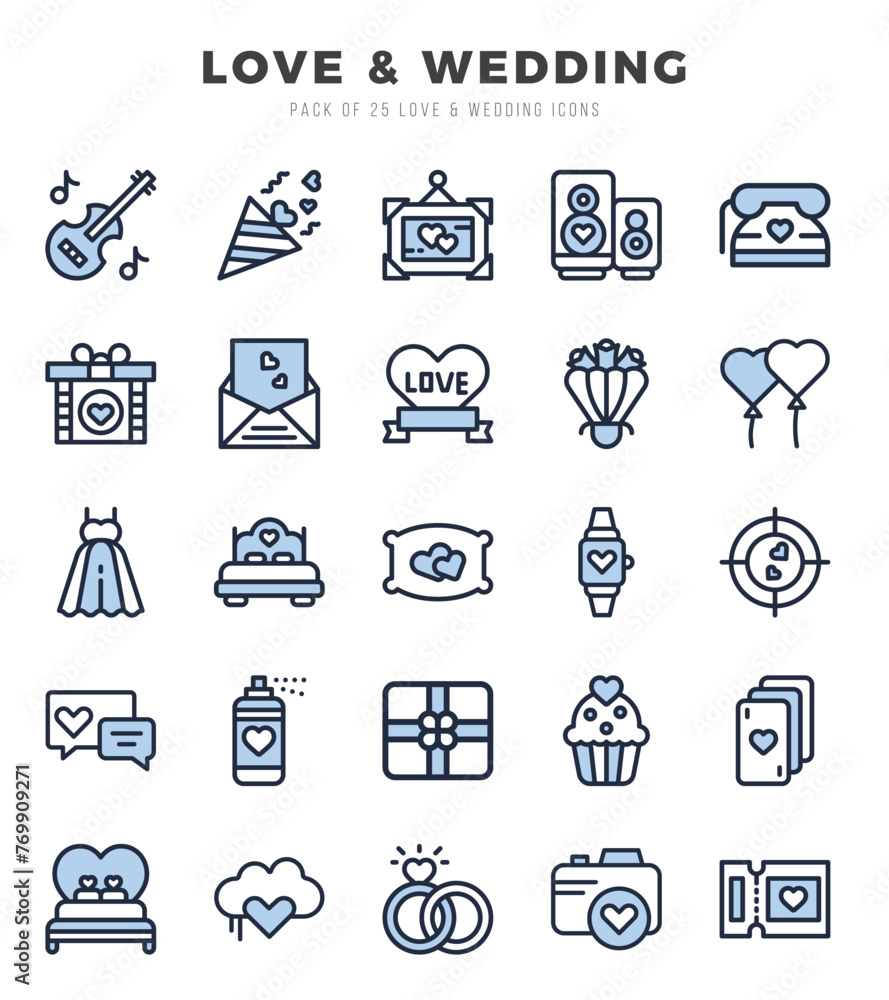 Love & Wedding web icons in Two Color style. Love & Wedding web icons in Two Color style.
