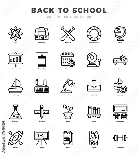Vector icons set of Back To School. Lineal style Icons.