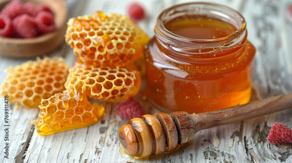 Honey In Jar Background - obrazy, fototapety, plakaty 