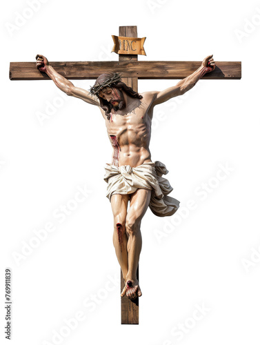 Jesus Christ on the cross, cut out, isolated on transparent background.  photo