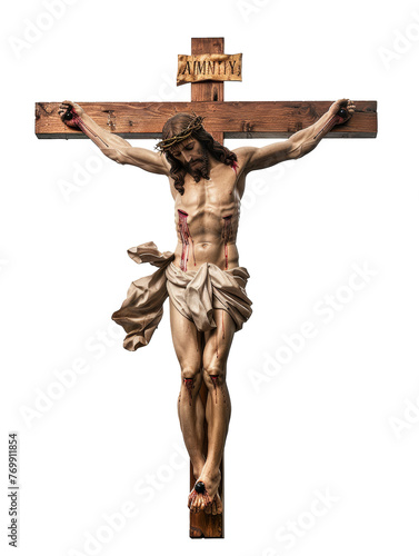 Jesus Christ on the cross, cut out, isolated on transparent background. 