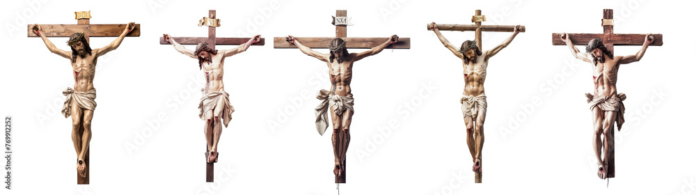Collection of Jesus Christ on the cross, cut out, isolated on transparent background. AI generated. - obrazy, fototapety, plakaty 