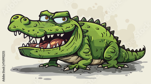 Cartoon doodle crazy alligator flat cartoon 