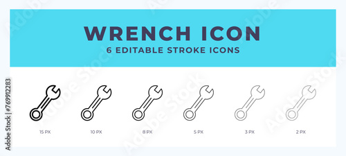 Wrench icon set with different stroke. Design elements for logo. Vector illustration.